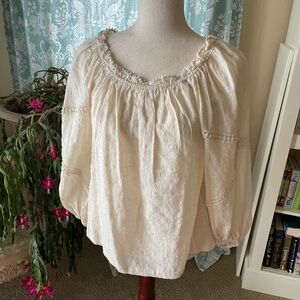 Max Studio cream cotton boho peasant blouse crochet detail